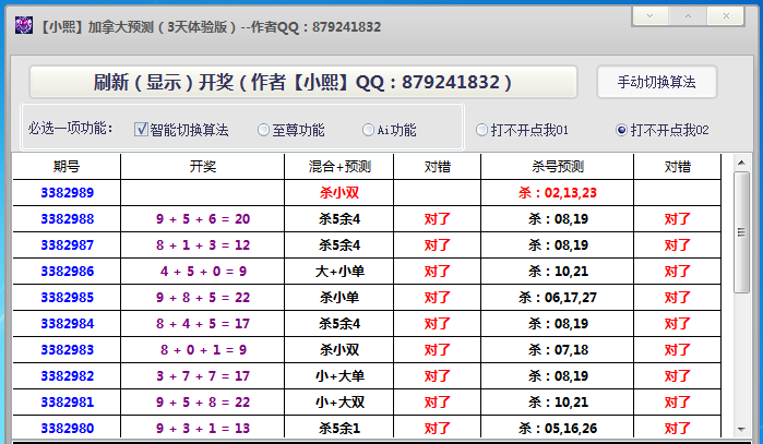 【小熙】精准预测：杀号+混合-加拿大28预测软件免费下载！